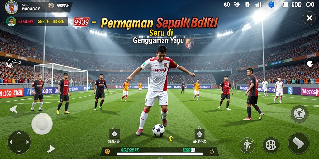 Tangkapan layar permainan menunjukkan aksi seru dalam pertandingan sepak bola.