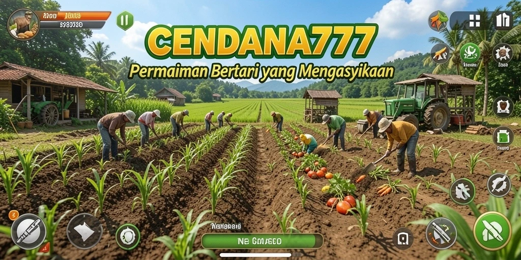 Tangkapan layar gameplay CENDANA777 menampilkan suasana pertanian yang hidup.