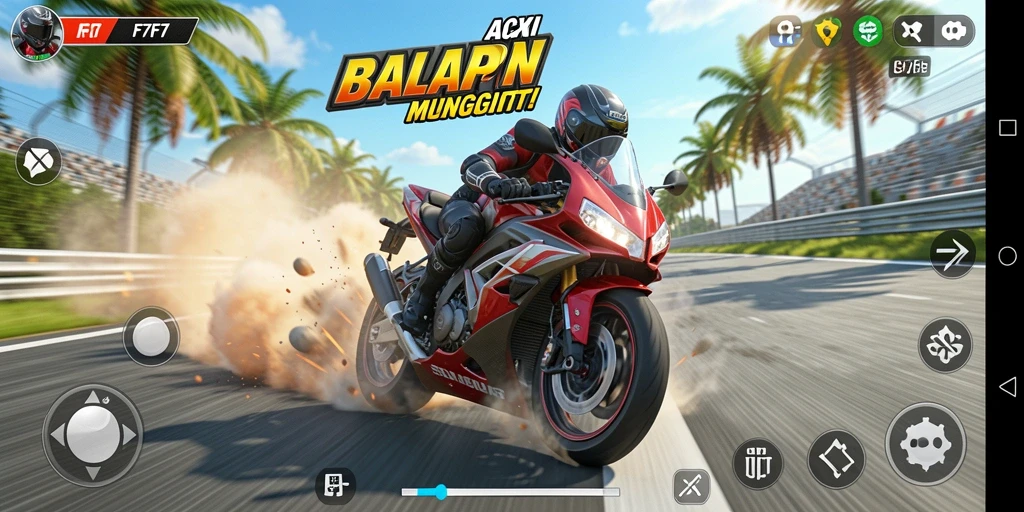 Gameplay seru dengan motor balap menghadapi rintangan menantang.