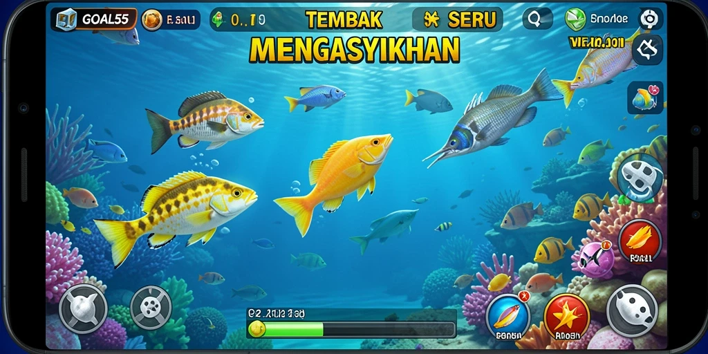 Screenshot gameplay menampilkan aksi seru dalam Tembak Ikan.