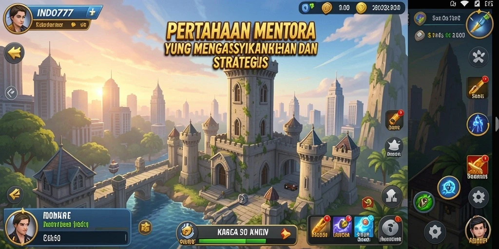 Tampilan menarik dari gameplay Tower Defense INDO777 dengan berbagai menara.