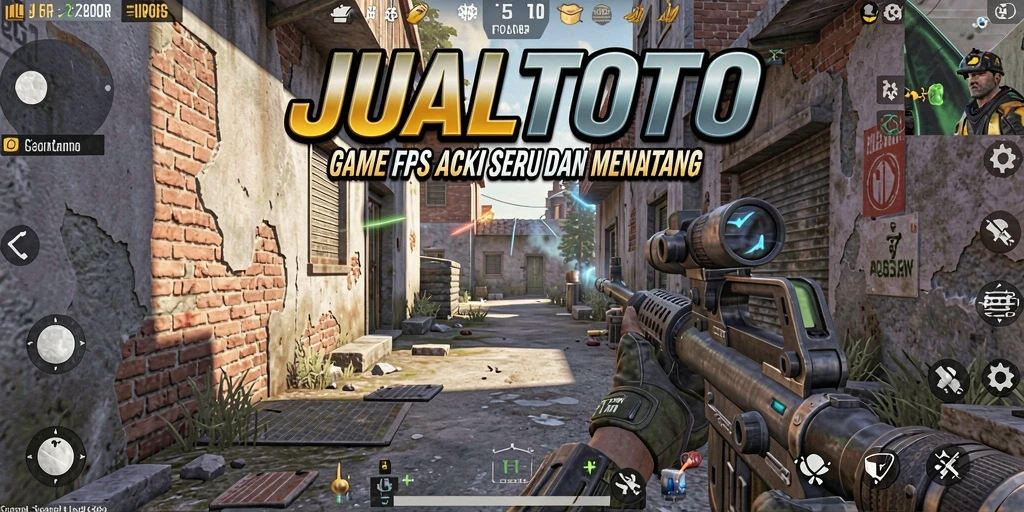 Screenshot utama JUALTOTO menampilkan pertempuran FPS yang intens.