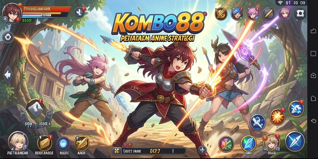Screenshot utama KOMBO88 menampilkan karakter anime yang beraksi dalam pertempuran epik.