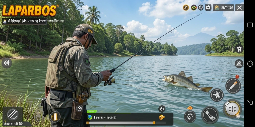 Screenshot utama LAPARBOS menampilkan aksi memancing yang seru dan menarik.