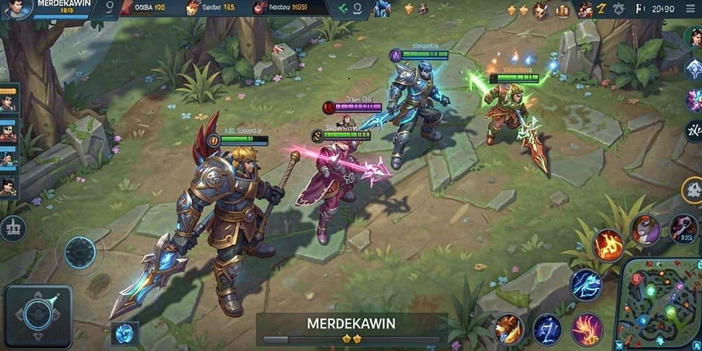 Gameplay seru dalam MERDEKAWIN dengan karakter dan arena pertarungan yang menarik.