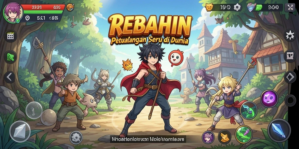 Tangkapan layar gameplay dari REBAHIN menampilkan pertarungan karakter Anime yang epik.