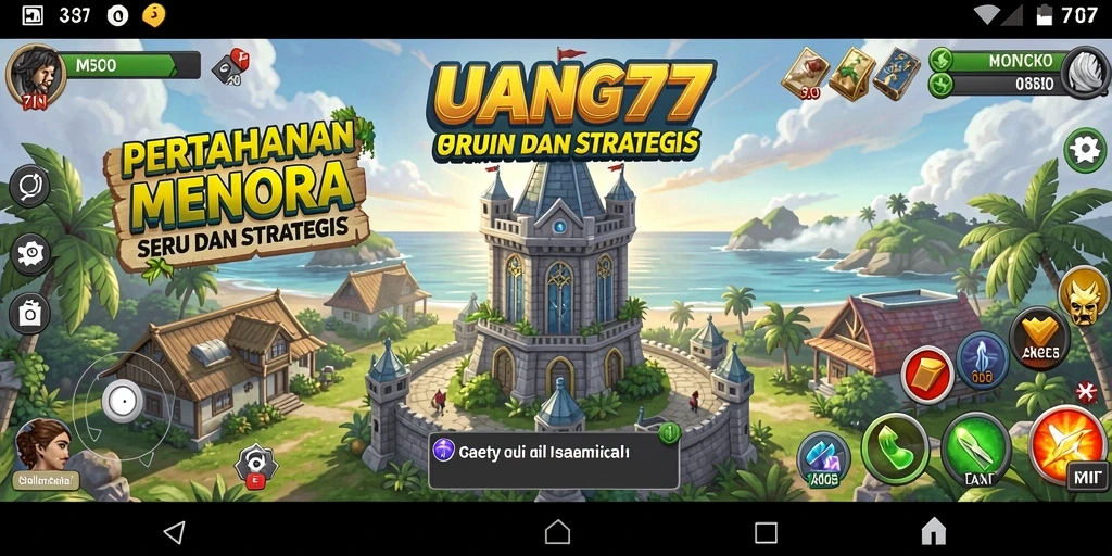 Screenshot UANG77 menampilkan aksi gameplay menara pertahanan yang seru.