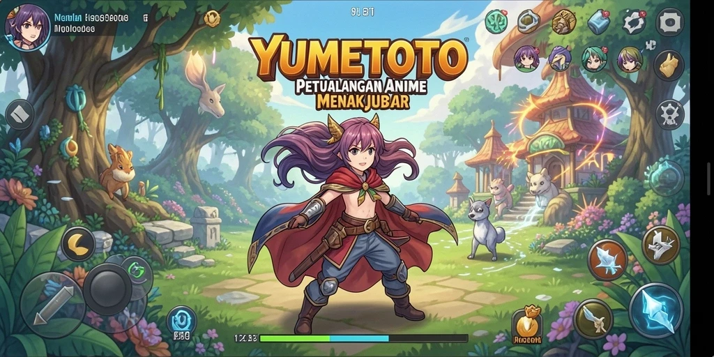 Screenshot utama YUMETOTO menunjukkan karakter Anime dalam aksi seru.